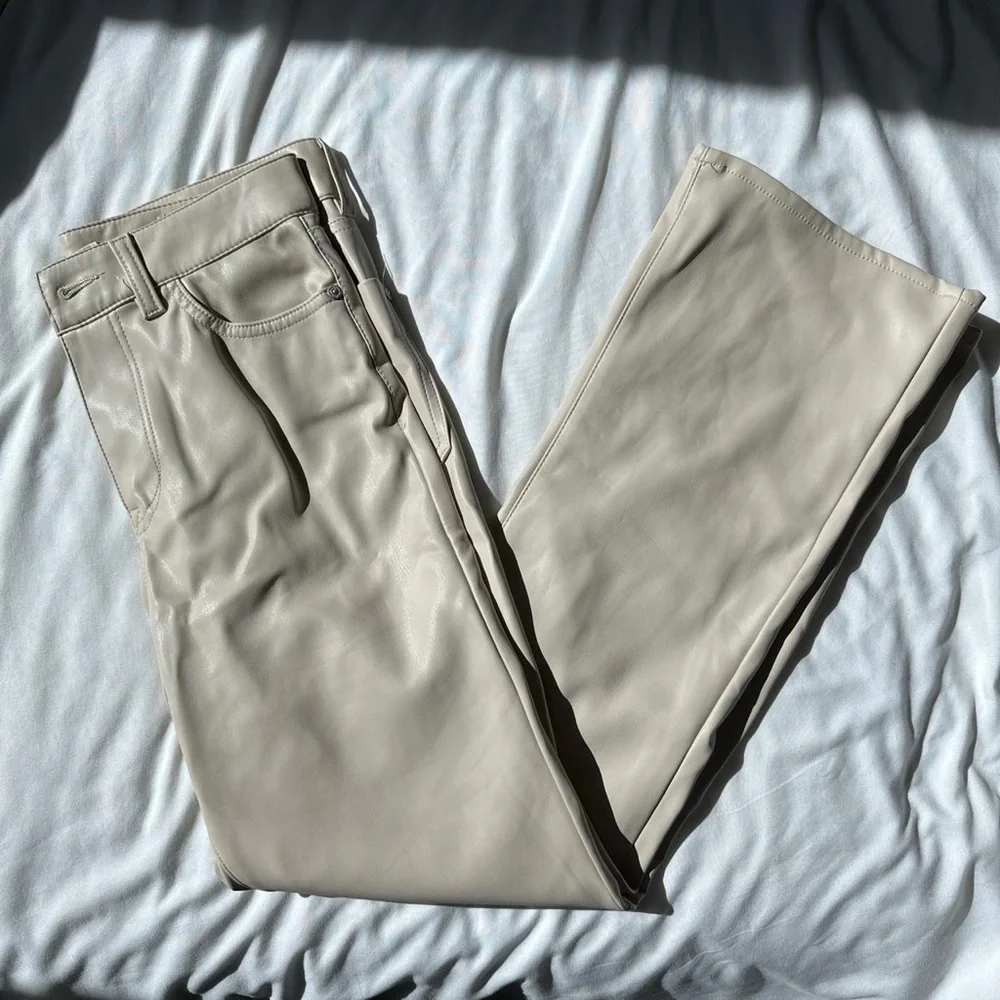 Zara NWT semi cropped kick flare faux leather cream ivory pants - SIZE 6